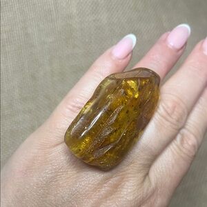 Authentic Baltic Amber and silver Statement Ring with floral inclusions.